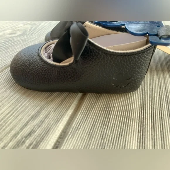 Lucky Brand Crib Shoes Black Bow 6-9 Months Size 3 Baby Girl - Picture 9 of 10